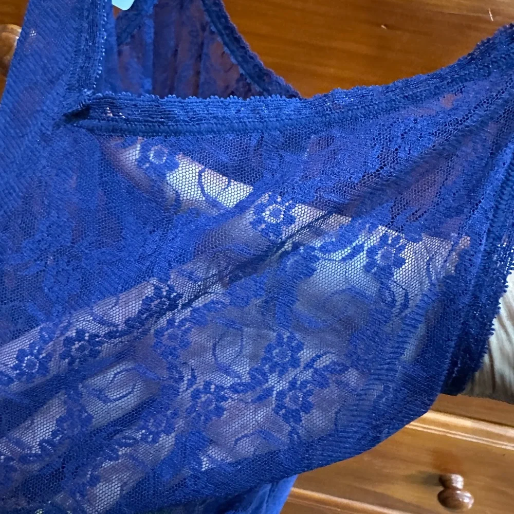 Tempt’d Lace Slip XL navy blue stretch w/bow on straps nice seams & hem NEW wTag - Picture 10 of 15